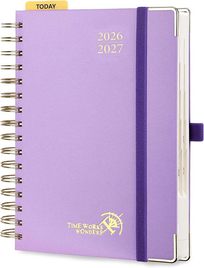 POPRUN 2026-2027 Daily Planner One Page Per Day, 5.75" x 8.5", Academic Daily Calendar Book with July 2026 to June 2027, Hardcover Appointment Book with Hourly Time Slots, Spiral Bound, Monthly Tabs - Violet