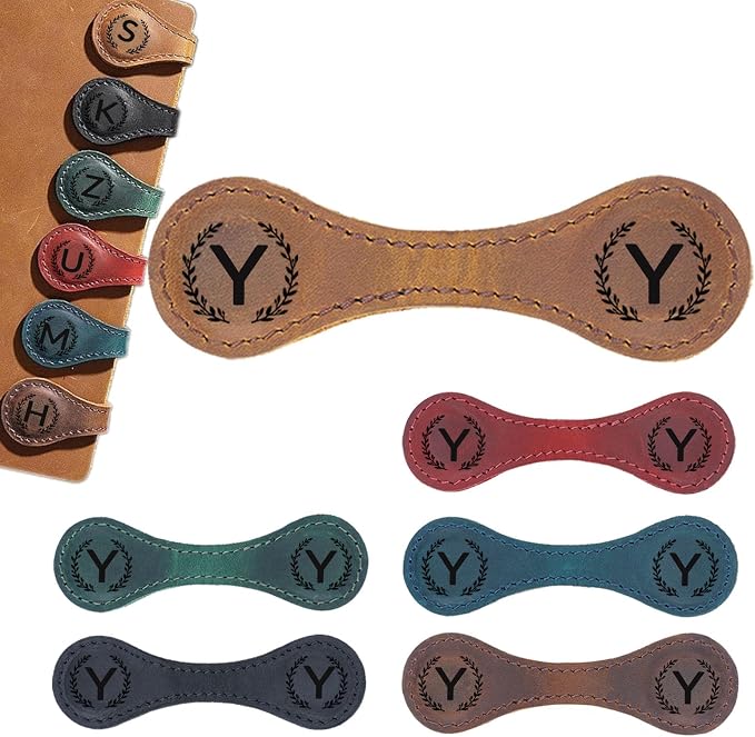 Magnetic Leather Bookmark with 26 Initial for Reading Women,Personalized Magnet Book Marks Gifts for Men,Book Lovers (Light Brown, Y)