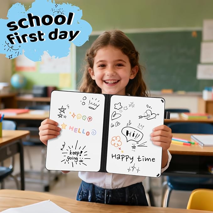 A5 Portable White Board Dry Erase, 8.4 x 6 inch Double Sided Folding Whiteboards with 2 Pens, Small Dry Erase Board Notebook for Study, Doodling, Meeting, Planning