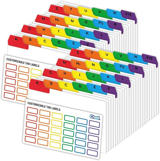 Chell 4x6 Index Card Dividers, Heavyweight A-Z Tabbed Guides, 110 lb. Cover Weight, with Blank Stickers, 2 Sets