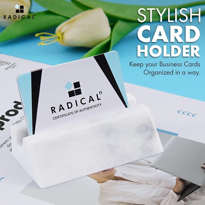 Radicaln Marble Business Card Holder White 4" Handmade Card Holder Stand For Office Desk - Office Décor With Business Card Organizer, Business Card Holder & Credit Card Holder
