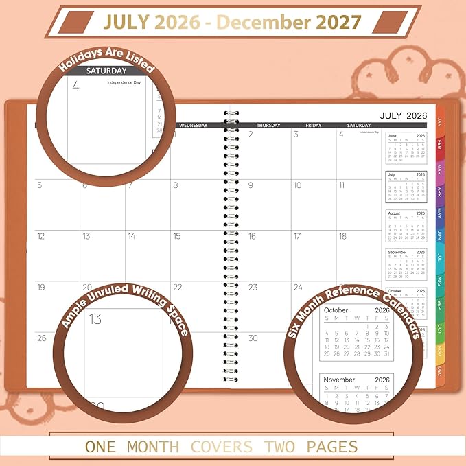 Monthly Planner 2026-2027 - 18 Months Planner 2026-2027 from July 2026 to December 2027, 8.86'' x 11.4'' with Coated Tabs, Inner Pocket