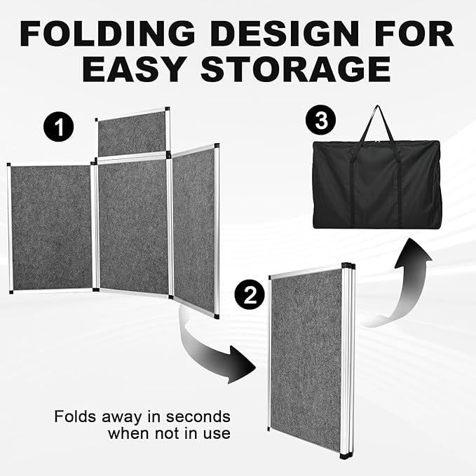 jxgzyy 3+1 Panel Trade Show Presentation Board Trifold Poster Board with Storage Bag Grey Single Sided Tabletop Display Board Folding Panel Display for School Project Vendor Events Science Fair
