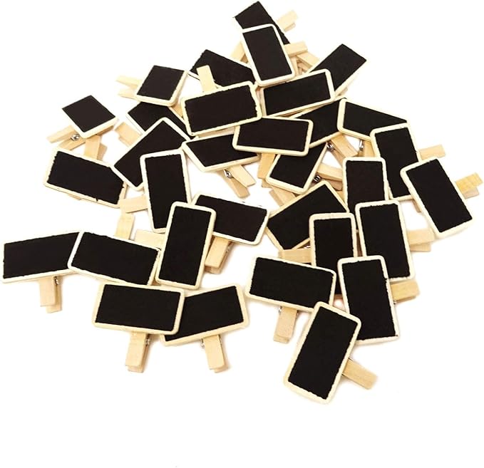 Honbay 30PCS Wooden Mini Rectangle Chalk Board Clips Message Chalk Board Signs for Home Note Taking
