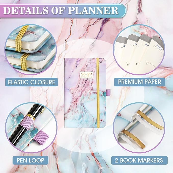 2026-2029 Monthly Pocket Planner - 3 Year Monthly Planner 2026-2029, Jul. 2026 - Jun. 2029, 6.3" x 3.8", 2026-2028 Small/Purse Planners with 60 Notes Pages, Inner Pocket, Pen Loop, Elastic Closure