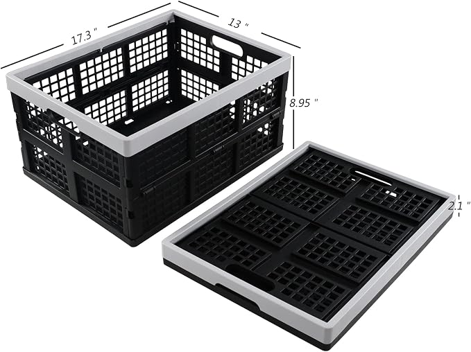 Esdiplot 3 Pack 34 L Large Plastic Collapsible Storage Crate, Folding Containers Bin Stackable Basket