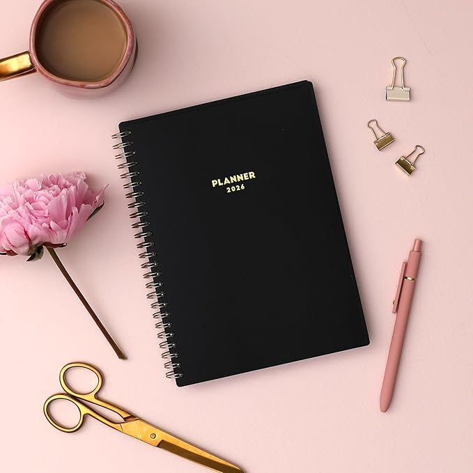 Blue Sky 2026 Weekly and Monthly Planner Calendar, January 2026 - December 2026, 5.875” x 8.625”, Flexible Cover, Storage Pocket, Ruler, Colorful Interior, Includes Extra 30 Sheets of Notes, Black