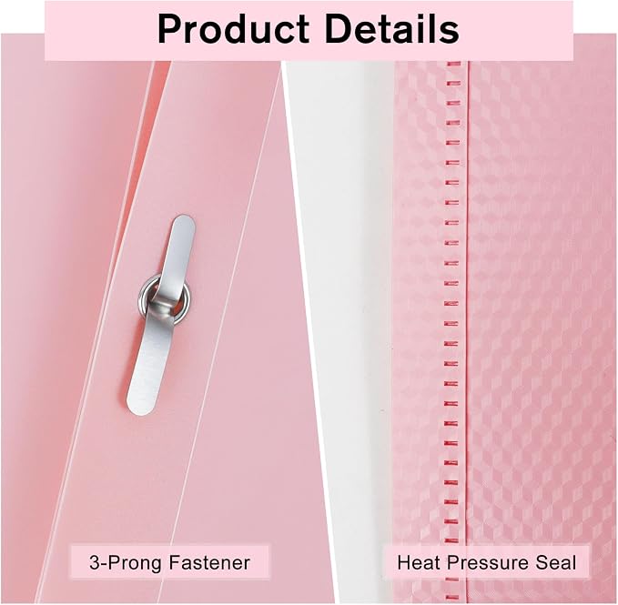 24-Pack Plastic andPockets and Prongs,2-Pocket and3 Fasteners, Pastel Folders Holds US Letter Size Paper for School/Office/Home, Pink