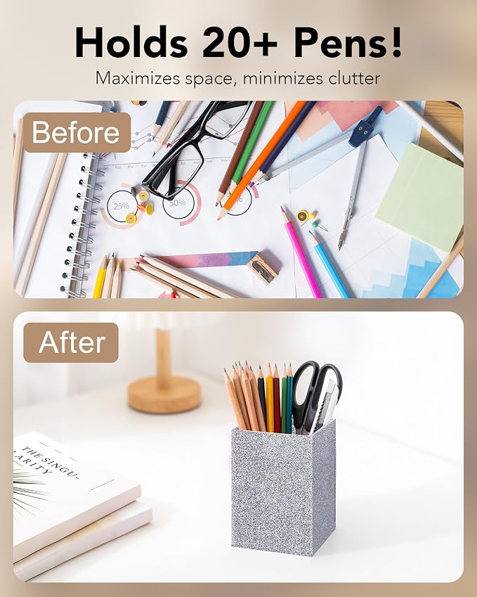 Siler Glitter Acrylic Pen Holder, Acrylic Makeup Brush Storage Organizer, Pencil Pen Holder for Desk, Modern Desktop Accessories for Office School Home Supplies