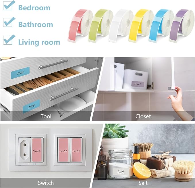 1380 Pieces Adhesive Color Label Paper Colorful Thermal Sticker Label Printable Label Roll 0.59 x 1.18 Inches Printer Sticker Paper Thermal Labeling Tape for Home Office Business, 6 Rolls