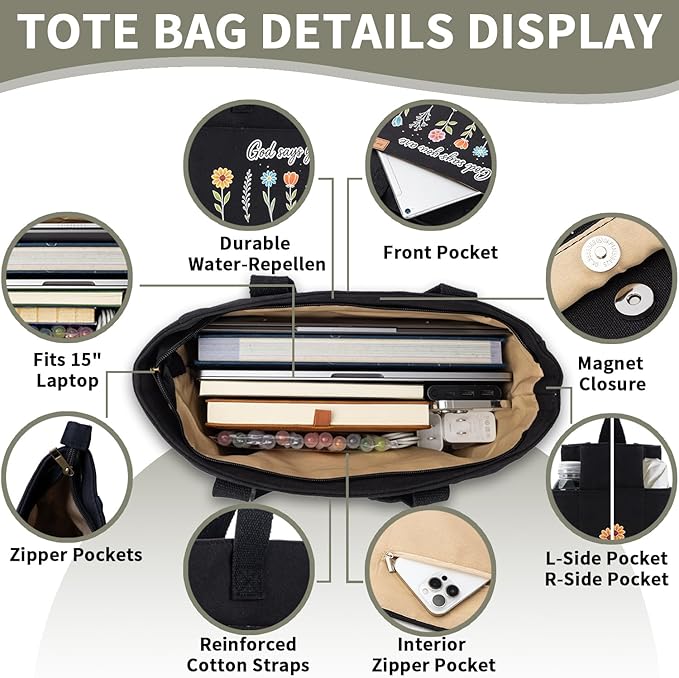 25 PCS Bible Study Supplies Kit, Large Capacity Canvas Tote Bag for Women Organizer, Bible Highlighters and Quick Dry Pens No Bleed Through, Notebook Bible Tabs Cross Bookmark Journaling Accessories