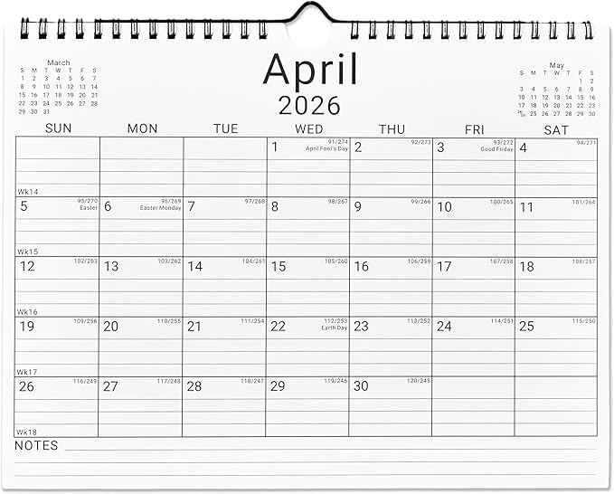 2026 Wall Calendar, 12 Month 11”x8.5 ‘’ Year Monthly Organizer from January 2026-2027 Small Mini Horizontal Blank Spiral Bound Wire Hanging Calendar w/ Lines for Family, Home, Kitchen, Office White3