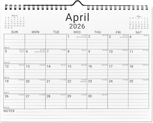 2026 Wall Calendar, 12 Month 11”x8.5 ‘’ Year Monthly Organizer from January 2026-2027 Small Mini Horizontal Blank Spiral Bound Wire Hanging Calendar w/ Lines for Family, Home, Kitchen, Office White3