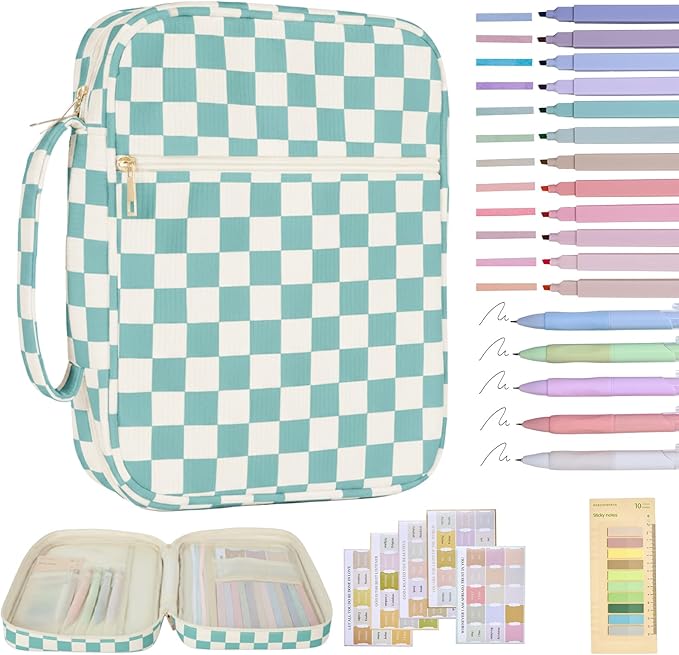 Bible Cover Case for Women Corduroy Bible Case for Girls Large Bible Cover with Handle Bible Study Supplies Accessories Christian Gifts for Women (Blue-Checkered, Medium)