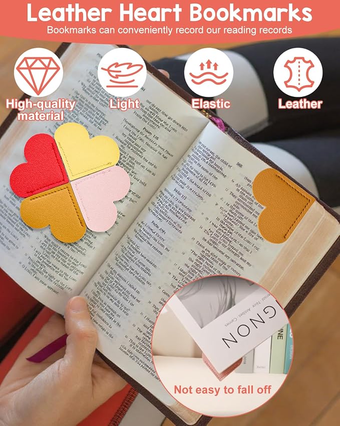 30Pcs Leather Heart Book Marks for Women, Cute Heart Bookmark Corner for Book Lovers Gifts