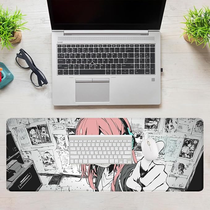 Anime Girl Gaming Mouse Pad Desk Pad Red Hair Headphones Sketch Style Mousepad XL Large Gaming Mousepad Laptop Keyboard Mat Desk Pad Office Computer Keyboard Laptop Home 31.5"x11.8"