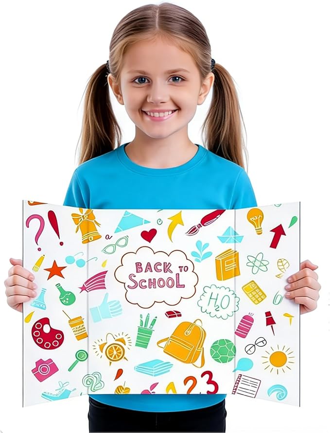 Trifold Poster Board, 24" x 16", 5-Pack, White Corrugated Project Boards for Science Fairs, School Projects, Event Displays, and Business Presentations