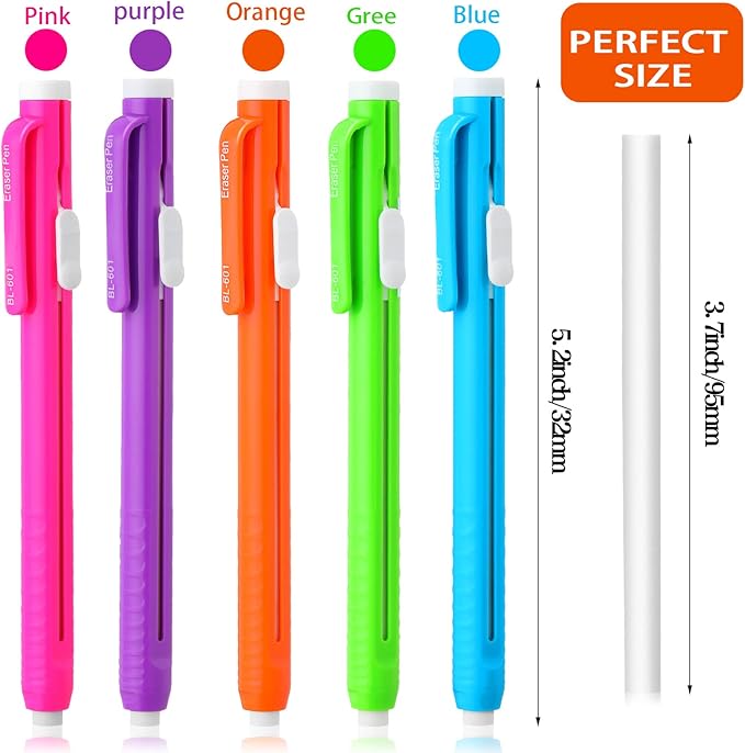 Teling 30 Pcs Retractable Mechanical Eraser Pen, School Pen-Style Erasers Pencil Click Bulk for School Office Painting Writing Drawing Drafting Sketching Adults Kids Supplies(Multicolor)