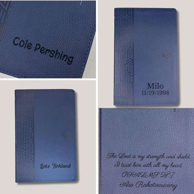 Personalized NLT Bible Faux Leather New Living Translation Bible Small Print Size with Geometric Design | Custom with Name | Gift for Religious Celebrations | Blue
