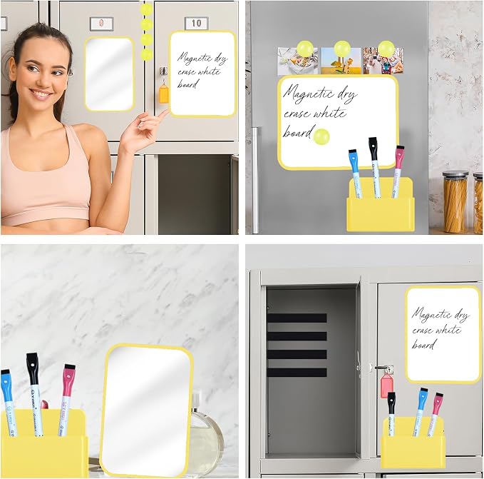 Denylo pro Magnetic Locker Accessories Kit Back to School Essentials Locker Organizer Supplies Includes Whiteboard Mirror Storage Box Dry Erase Marker and More for Back to School Essentials，Yellow