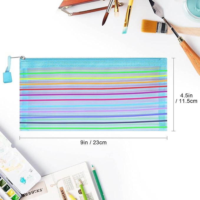 20 Pack Multicolored Zipper Mesh Pouch, Zipper Pencil Pouches Pen Bags, Multipurpose Travel Bags for Cosmetic School Office Supplies and Travel Accessories, 10 Colors (Assorted D)