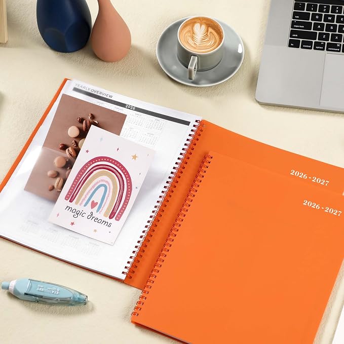 2026-2027 Monthly Planner - Planner 2026-2027, JUL 2026 - DEC 2027, 18 Monthly Calendar Planner with Tabs - Contacts + Passwords + Dual-Sided Pocket (9" x 11", Orange Design)