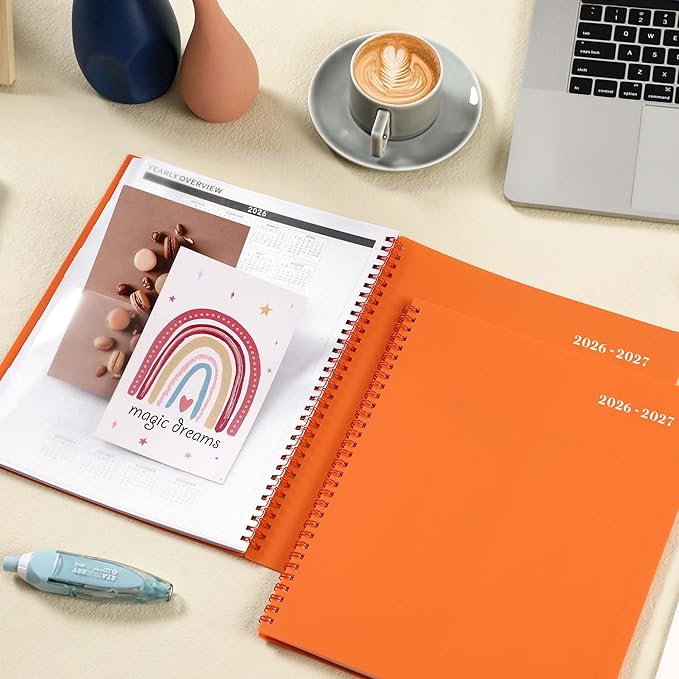 2026-2027 Monthly Planner - Planner 2026-2027, JUL 2026 - DEC 2027, 18 Monthly Calendar Planner with Tabs - Contacts + Passwords + Dual-Sided Pocket (9" x 11", Orange Design)