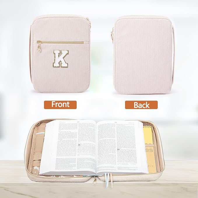 Personalized Bible Cover - Initial Gift for Women & Men - Bible Case with Pockets for Study Suppliers & Accessories