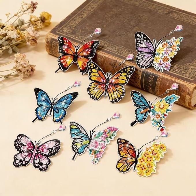 VI-FA 8 Pcs Butterfly 5D Diamond Painting Bookmarks, DIY Crystal Diamond Art Kit for Adults & Beginners, Book Marks for Book Lovers, Art Crafts Gift for Women Girls