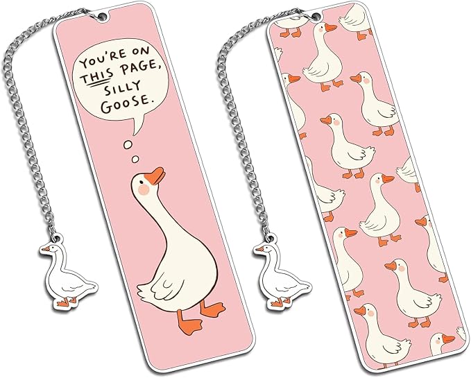 Pink Cute Bookmark for Women Silly Goose Gift Metal Bookmark for Students, Teachers, and Readers Funny Bookmarks Gift Page Markers Study Stationery, Office Supplies (Pink)