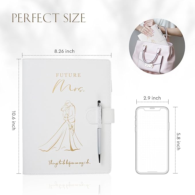 AW BRIDAL Future Mrs Wedding Planning Book and Organizer Gift Set, Destination Wedding Planners, White Proposal Planner Gift for Bride to Be and Engaged Couple, Cool Engagement Gifts for Her
