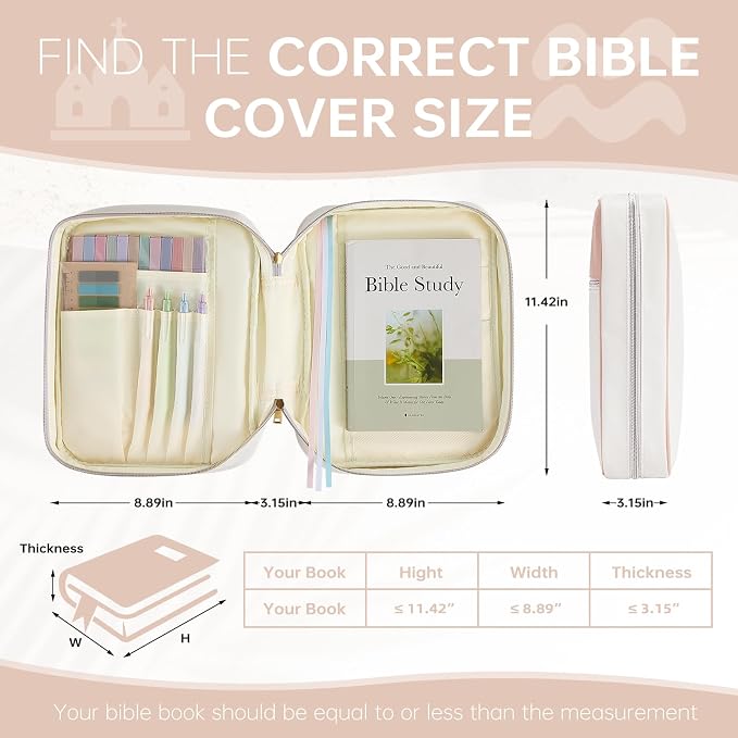 Bible Cover Bible Book Cover Bible Case for Women Canvas Carrying Case Book Protector Quilted Vegan Leather Bible Covers Study Supplies Accessories Christian Gift (Pink, One Size)