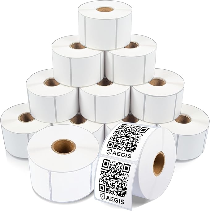 Aegis Adhesives - 2" X 2" Square Direct Thermal Labels (12 Rolls, 700 Labels/Roll) Multipurpose for QR Codes, Barcodes - Perforated, Compatible with Rollo, Zebra, and Other Desktop Label Printers