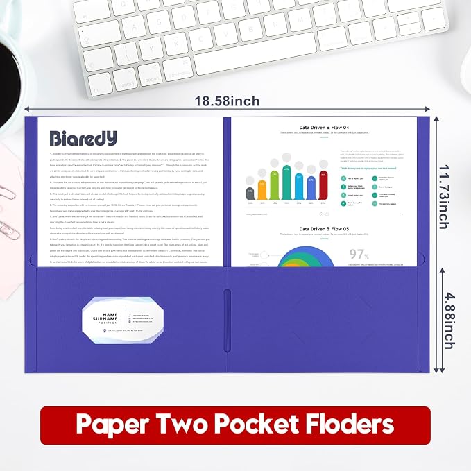 2 Pocket Folders, 100 Pack Bulk Durable Paper Letter Size File Folders with Business Card Slot for Office, Home, School and Business Use, Assorted 4 Colored