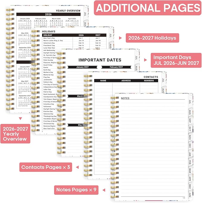 Academic Planner 2026-2027, Weekly and Monthly Calendar Book, July 2026 – June 2027, Hardcover Planner with Tabs, Perfect for Teachers, Students, Women & Men, A4 (8.5" x 11") - Songbird Bloom