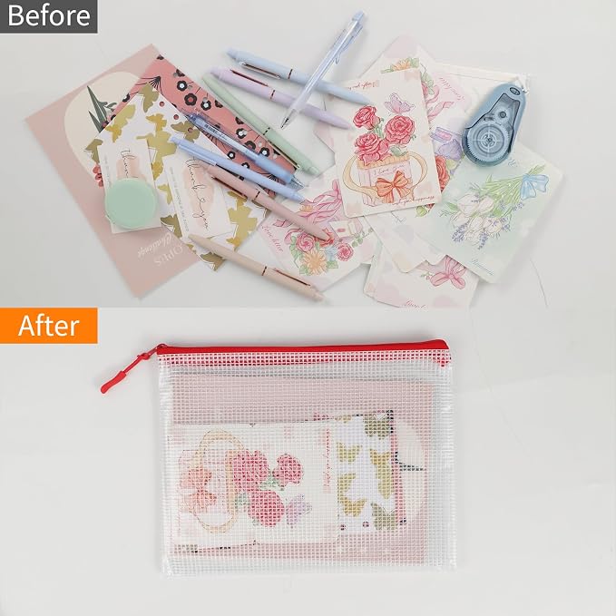 Multibey 10 Pack 10 Colors Mesh Zipper Pouch Bags, A5-9.5 x 7.3 Inch Waterproof Mesh Stoage Pouch for Organizer, Plastic Zip Bags Small Mesh Pouch for School Office Home Travel Storage