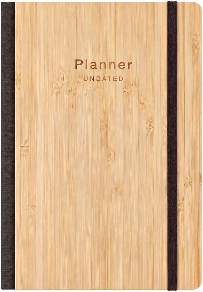 AUROPLANNER Bamboo Cover Undated Portable Planner Notebook – Daily, Weekly & Monthly Organizer, Lay-Flat A5 (5.7” × 8.3”), 100 GSM Paper, 160 Pages, 4-Month Layout (Brown)