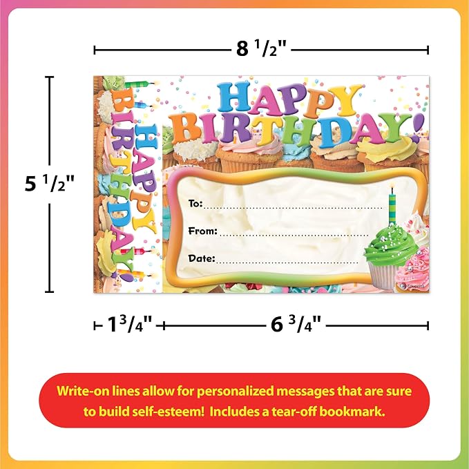 Edupress Happy Birthday Cupcakes Bookmark Awards (EP63024)