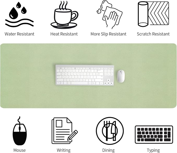 Bloss 47.2" x 16.9" Large Desk Mat, Leather Mouse Keyboard Pad, Non-Slip Writing Pad, Desk Protector for Office, Home - Light Green