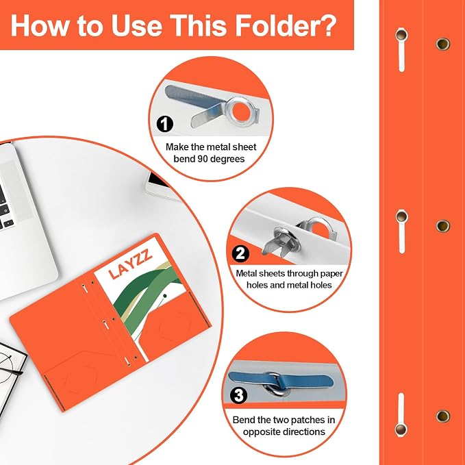 Two Pocket Folders with Prongs, LAYZZ 60 Pack Poly Plastic Folders, Heavy Duty Plastic Folders with Pockets and Prongs, Letter Size, for Offices and Schools (Orange)