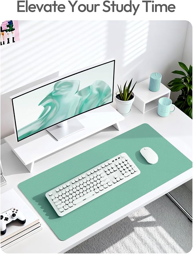 YSAGi Leather Desk Protector, Office Mat, Large Mouse Mat, Non-Slip PU Leather Blotter, Laptop Desk Mat, Waterproof Writing Pad for Office and Home(Green-Blue, 40" x 24")