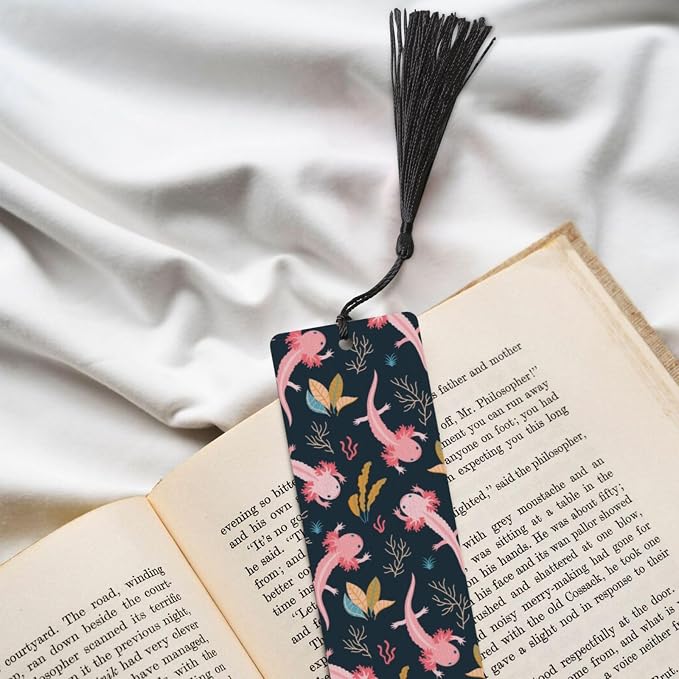 Cute Axolotl 5pcs Wood Bookmarks with Tassel for Planner Reading Book Lovers Accessory Readers Men Women 4.6 X 1.2 Inch