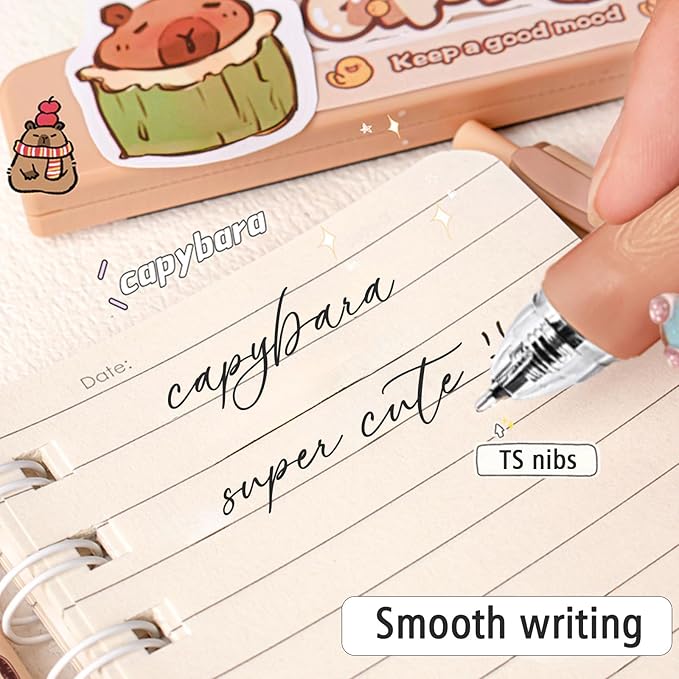 12 PCS Cute Erasable Pens,Capybara Erasable Gel Ink Pens,0.5mm Black Ink - Retractable,Cute Capybara School Supplise,Kawaii Capybara Stationery Set, Perfect for Office, School, Women,Man