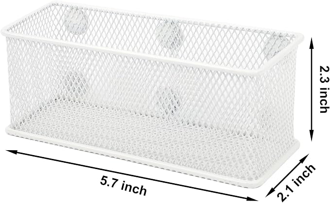 EASEPRES Magnetic Pencil Holder Set of 3 - Wire Mesh Storage Baskets Organizer with Strong Magnets - Perfect for Whiteboard, Refrigerator and Locker Accessories, White