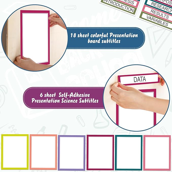 24 Sheets Science Board Supplies 18 Self Adhesive Presentation Science Subtitles & 6 Project Titles Board Sticker for School Office Supplies(Vivid Color)