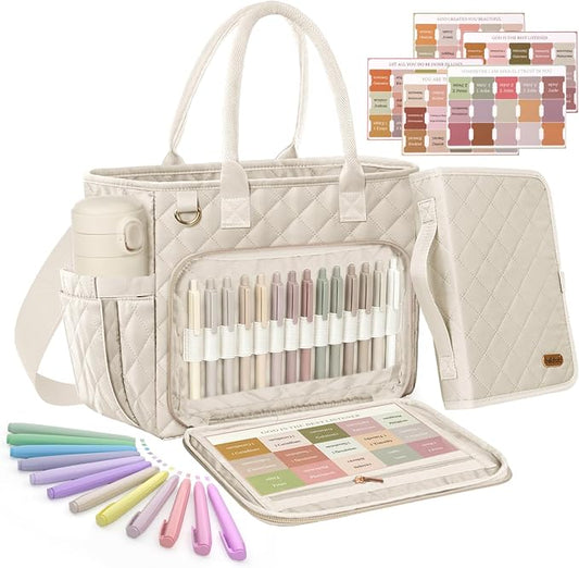 BellaHold Large Bible Bag with Bible Cover Case for Women, Church Bag with Bible Study Supplies & Shoulder Strap, Quilted Bible Tote Bag, Christian Gift for Women, Beige