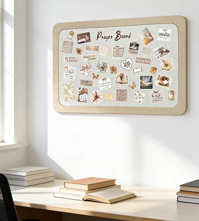 Bulletin Board 23.6×15.7 inches 129 Pcs Prayer Board Supplies Kit for Women with Board, Envelopes, Pins, Boho Decorative Stickers Cards for Home Office Classroom School Wall Art
