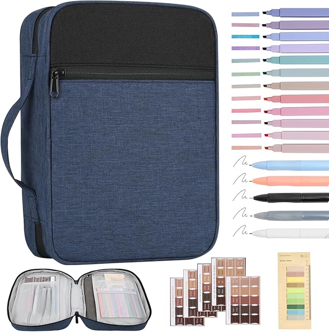 Bible Cover for Men Bible Book Cover Canvas Carrying Case Book Protector Case Large Bible Cover with Durable Handle Bible Study Supplies Accessories Christian Gifts (Blue, Large)
