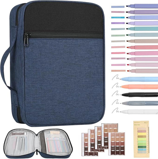 Bible Cover for Men Bible Book Cover Canvas Carrying Case Book Protector Case Large Bible Cover with Durable Handle Bible Study Supplies Accessories Christian Gifts (Blue, Large)