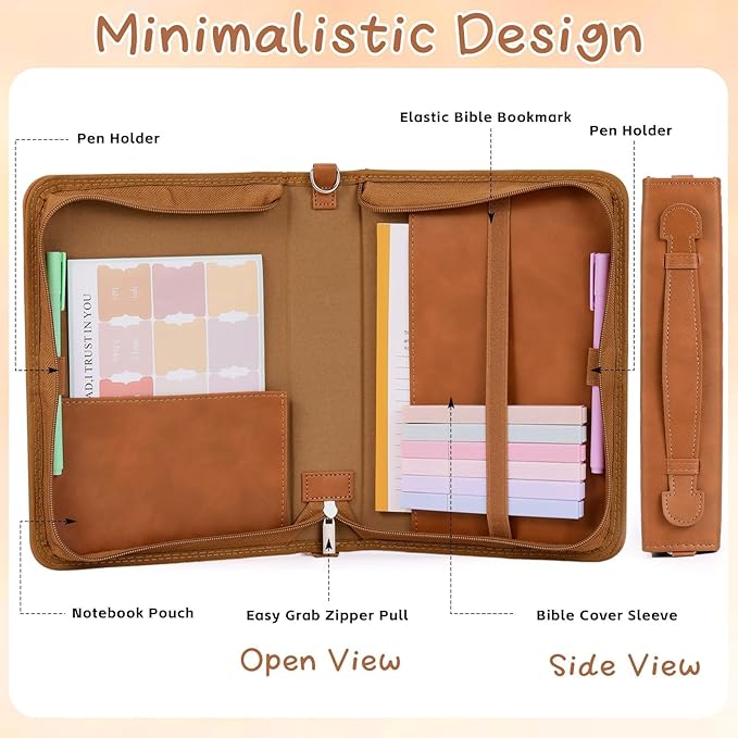 19PCS Floral Brown Leather Bible Cover for Women Bible Cover Cases for Teen Girls Christmas Gift Christian Carrying Bag Journaling Kit with Shoulder Strap Highlighter Pens & Book Marker Study Supplies